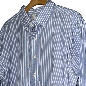 CM Cotton Market Men’s Size L Blue White Striped Long Sleeve Button Down Shirt